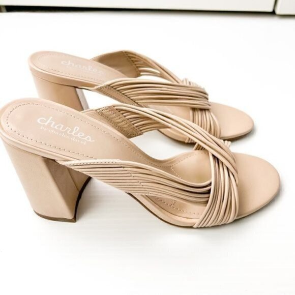 Charles David Sandals womens size 9 Razzle beige leather block heel - Picture 6 of 11